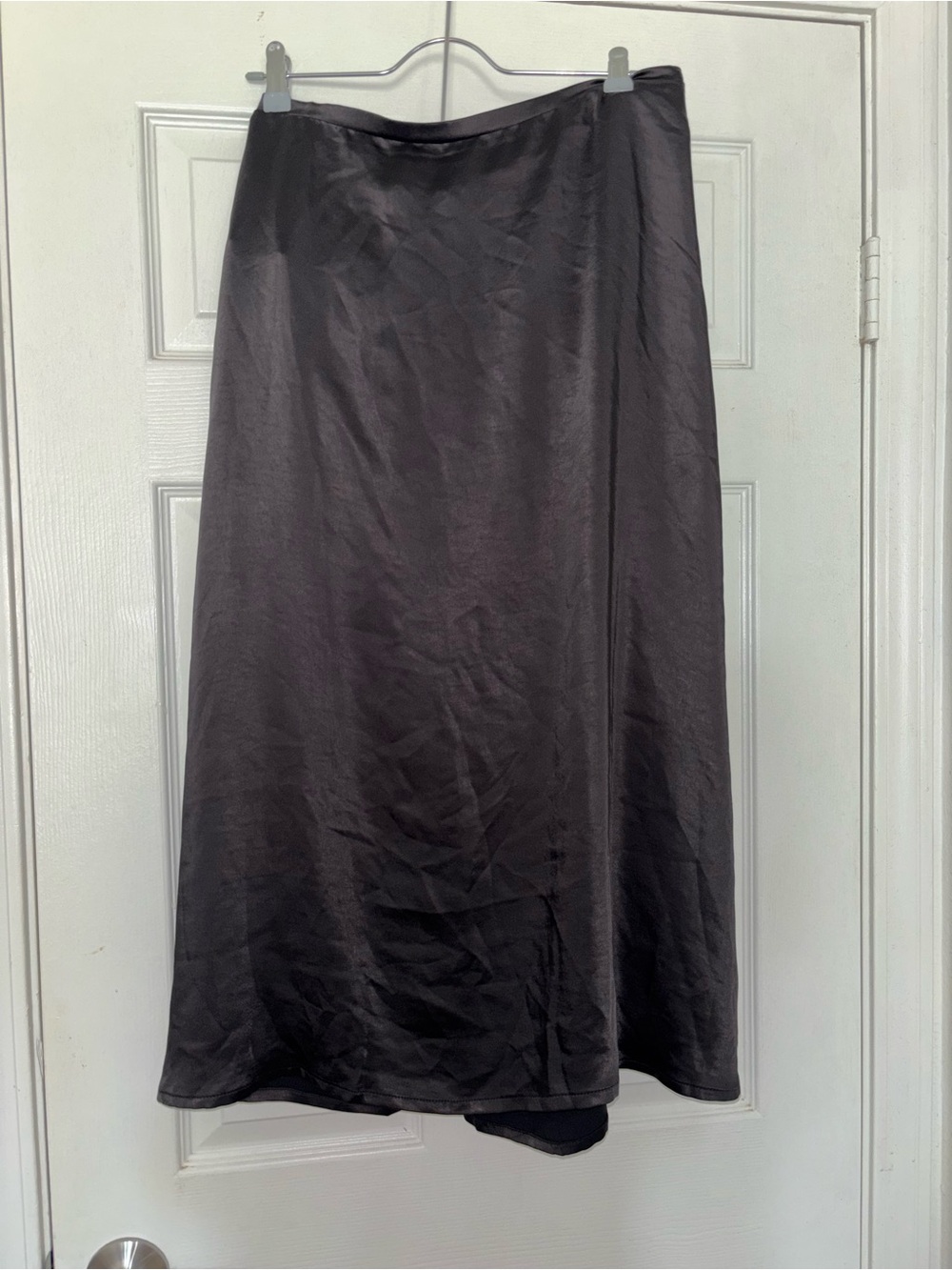 New York & Company Black Satin A-Line Midi Skirt